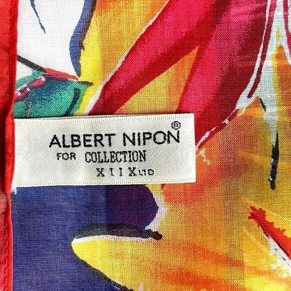 NWOT Albert Nipon Collection XIIX Square Scarf Cotton Tropical Floral Japan - Picture 9 of 10